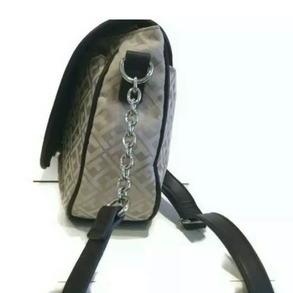 Tommy Hilfiger Logo Print Crossbody Saddle Handbag Ivory Brown - Picture 5 of 11